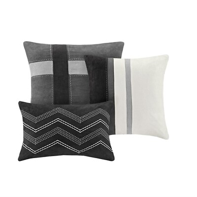 Madison Park Polyester 3 Piece Faux Suede Black Throw Pillows ONLY MP10-7483-image