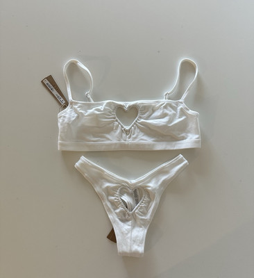 NEW SOLD OUT Skims Valentines Day Heart Dipped Thong Bralette Set White L-image