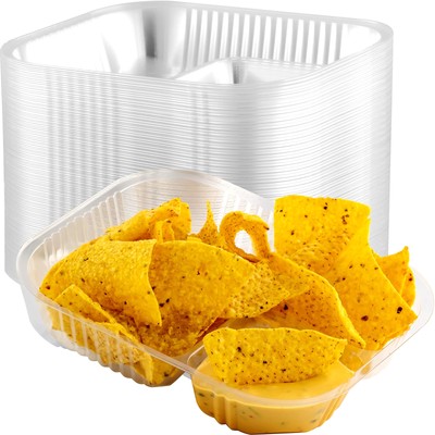Anti-Spill, Large 6x8 Inch Plastic Nacho Trays 50 Pack. Reusable 2 Compartmen...-image