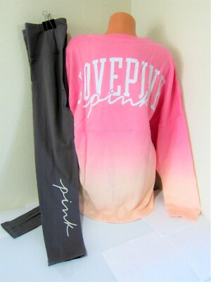 Victoria Secret Pink DIP DYE OMBRE LOGO PULLOVER SWEAT SHIRT LEGGING PANT XL SET-image