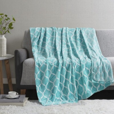 Madison Park Oversized 60 x 70 Ogee-Print Aqua Throw T4103707-image