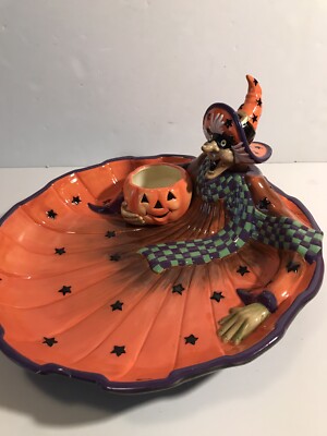 Fitz and Floyd Witch Hazel Halloween Pumpkin Chip and Dip 13