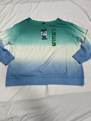 New Splendid 1477529 Women’s Thermal Sweatshirt Knitted Teal Blue Dip Dye Sz. XL-image