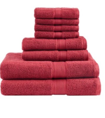 Madison Park Red 8pc Cotton Bath Towel Set-image