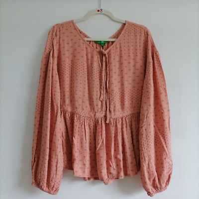 Dip Womens Light Brown Drop Shoulder Coquette Babydoll Blouse Top Size Large-image