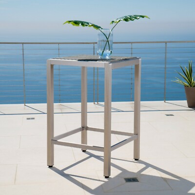 Capral Outdoor Modern Gray Wicker Bar Table with Aluminum Frame-image