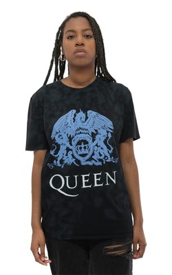 Queen T Shirt Blue Classic Crest Logo new Official Dip Dye on Black Unisex Size-image