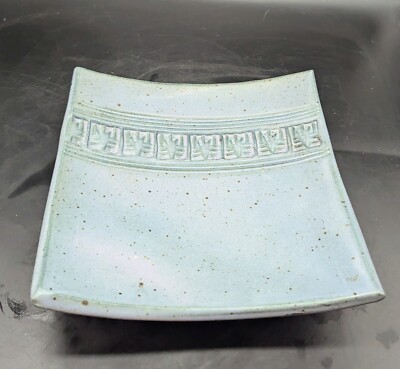 Vintage Blue Speckled Glaze Studio Art Pottery Square Footed Tray 9
