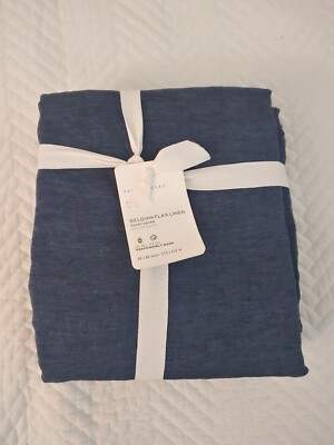 pottery barn belgian flax linen twin duvet original $219 denim new-image