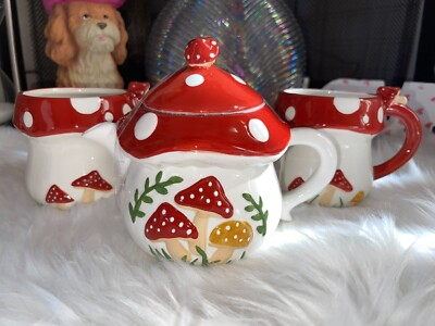 Potter’s Studio 3 Piece Enchanted Forest Mushroom Teapot And Two Mugs-image