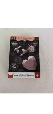 “Music Love” Pink Wireless EarBuds Earphone Heart Shaped Case FAO Schwarz NEW-image