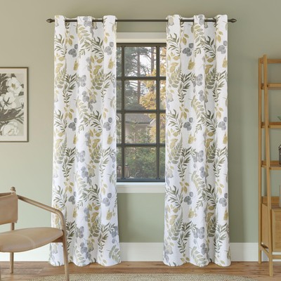 Remi Floral Leaf Print Blackout Grommet Curtain Panel, 40
