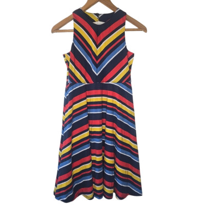 Nowadays Girls Sleeveless Diagonal Striped Dress Sz XL Dip Hem High Neck Keyhole-image