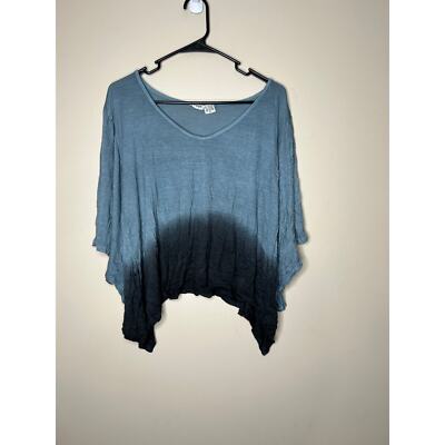 Women’s Size Large Raya Sun Blue Black Dip Dye Flowy Sleeve Blouse -image