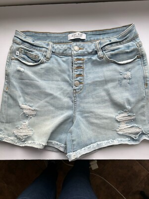 Judy Blue Large Cut Off  Denim Shorts Dip Dye Ombre Yellow Blue Pink  Frayed-image