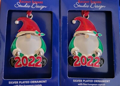 (2) Regent Square Studio Design 2022 GNOME Ornaments w/Fine European Crystals-image