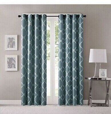 ONE PANEL Madison Park Blue & White Pattern Curtain Saratoga Collection 50 x 63-image
