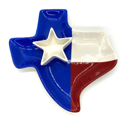 Ceramic Texas State & Star Shaped Chip & Dip Serving Dish & Bowl, Red White Blue-image