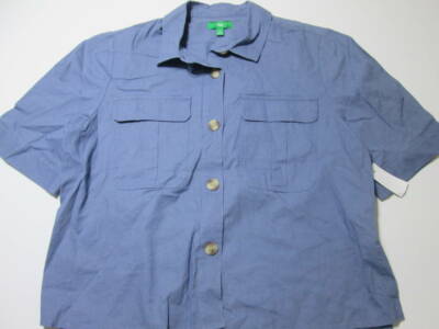 NWT Dip Womens Size L Casual Shirt Blue Short Sleeve Chest Pockets Buttons Front-image