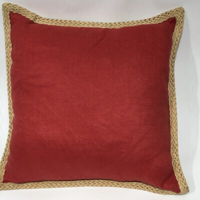 Pottery Barn Jute Braid Red Linen Accent Throw Pillow Sham 20