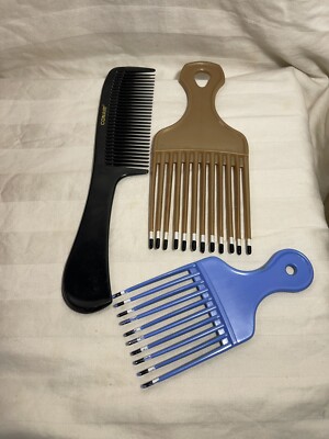 Vintage USA Patent 4345608 Large Color Dip Hair Pick Black Conair Comb Sm Pick-image