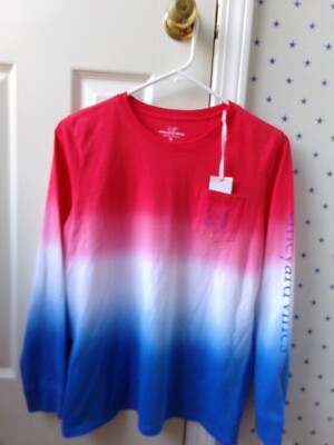 NEW Girls VINEYARD VINES Logo Tie Dip Dyed Red White Blue L/S T-Shirt Size 16 XL-image