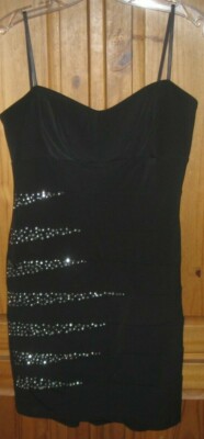 City Studio Junior Dress Bodycon Spaghetti Strap Beaded Cocktail Black Large NEW-image