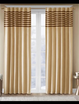 Madison Park Dune Microsuede Stripe Window Panel PAIR - 84x42in Beige / Brown-image
