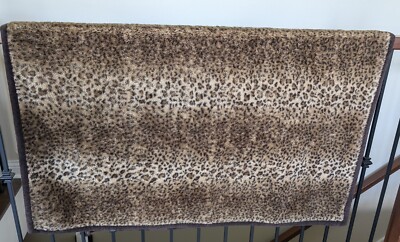 Pottery Barn faux fur leopard throw blanket animal print brown soft 48x60 *RIP*-image