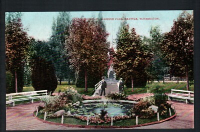 SEATTLE, WA *  FOUNTAIN AREA in MADISON PARK  * UNPOSTED VINTAGE DB c 1910 LITHO-image