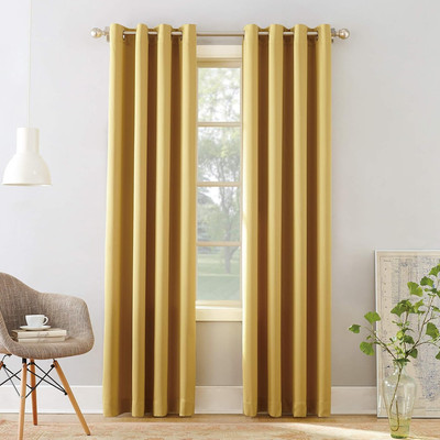 Sun Zero 11043 Barrow Energy Efficient Grommet Curtain Panel Pair Flax Yellow-image