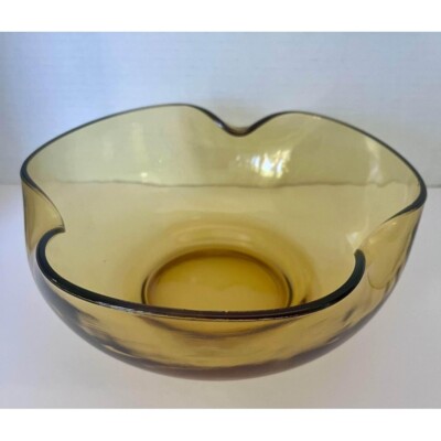 Vintage Anchor Hocking Amber Glass Chip And Dip Bowl 60s Large Cascading Edge-image