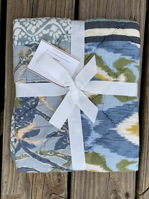 New Pottery Barn MILO Patchwork Quilted Pillow Sham Case ~Standard *Ikat Blue-image
