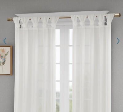 New No Pkg Madison Park Embellished Sheer White Curtain (1) 50x63 Twist Tab Top-image