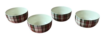 Set Of 4 Pottery Barn Denver Plaid Soup/Cereal/Pasta Bowls Christmas 3.5” X 5.5”-image