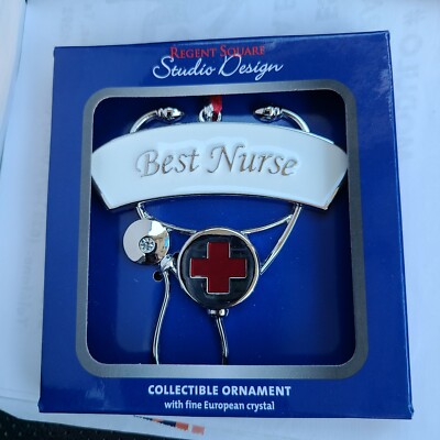 NIB REGENT SQUARE STUDIO DESIGN SILVER “BEST NURSE” CHRISTMAS ORNAMENT-image