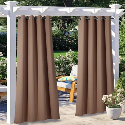 2 Panels Outdoor Curtain Panels For Patio Waterproof Stainless Steel Silver Grom-image