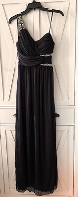CITY STUDIO Womens Navy Blue One-Strap Sequin Full-Length Gown Dress Size 7-image