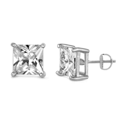 SQUARE CUBIC ZIRCONIA SCREW BACK STUD EARRINGS 925 STERLING SILVER-image