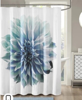 Madison Park Norah Printed Floral Cotton Shower Curtain 72 x 72 aqua-image