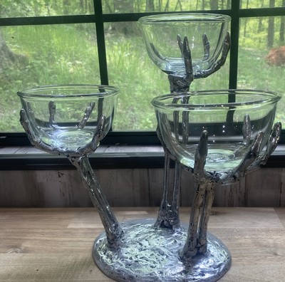 Pottery Barn Metal Skeleton Hand Triple Condiment Serving Dish-image