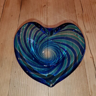 Glass Eye Studio Heart Shaped Blown Glass Trinket Dish, aqua / blue swirl Mint-image