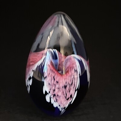 Glass Eye Studio Pink Blue White Swirl Egg Shaped Paperweight Signed Dated-image