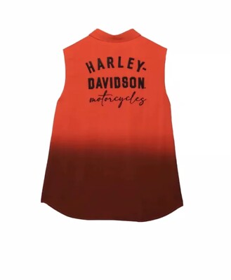 Harley Davidson Sleeveless Shirt Forever Ombre Dip Dyed Orange Womens Size L-image