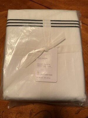 Pottery Barn Grand Percale/Embroidered Full/ Queen Duvet Cover, NWT-image