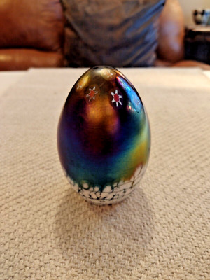 Iridescent Studio Art Glass Egg Shaped Paperweight 4