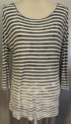 Soft Joie Tee Shirt Womens Sz L Gray Striped Bleach Dip Dye Rayon 3/4 Sleeve-image