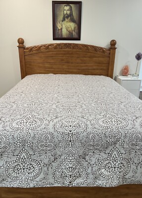 Pottery Barn Adelaide 100% Organic Brown Gray Ivory Full/Queen Duvet Cover Only-image