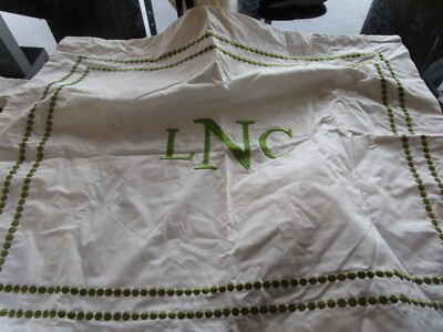 2 Pottery Barn Pearl green embroidered STANDARD  shams mono LNC New wo tag-image