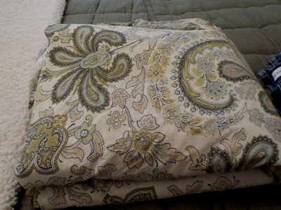 POTTERY BARN Charlie FULL /QUEEN Green Paisley DUVET COVER Organic COTTON-image